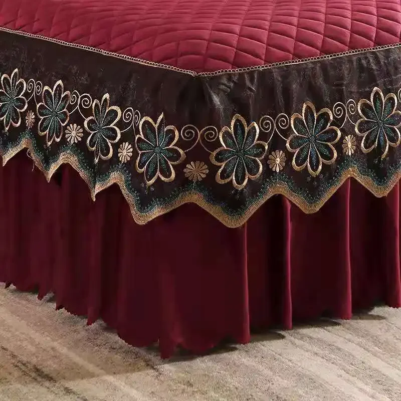 European Luxury Quilted Bed Skirt Winter Warm Thicken Velvet Bedspread King Good Hand Feeling Bed Skirt Not Included Pillowcase