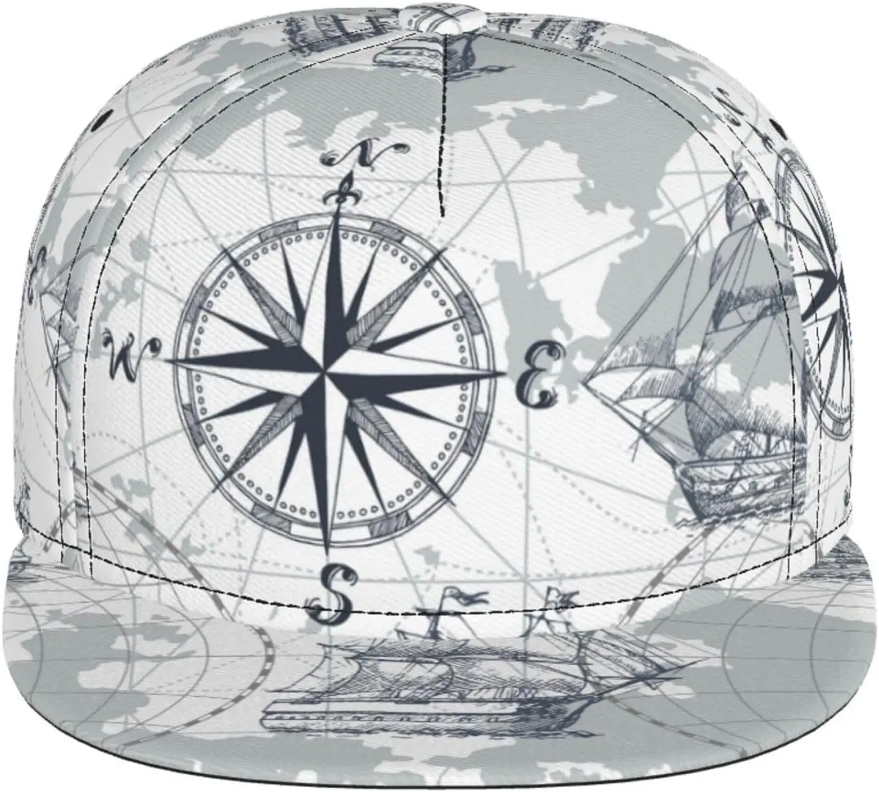 Mens Baseball Hat Cap Nautical Sailboat Map Grey Boat Sketch Ship Wheel Compass Anchor Funny Dad Cap Golf Hat Cozy Breathable