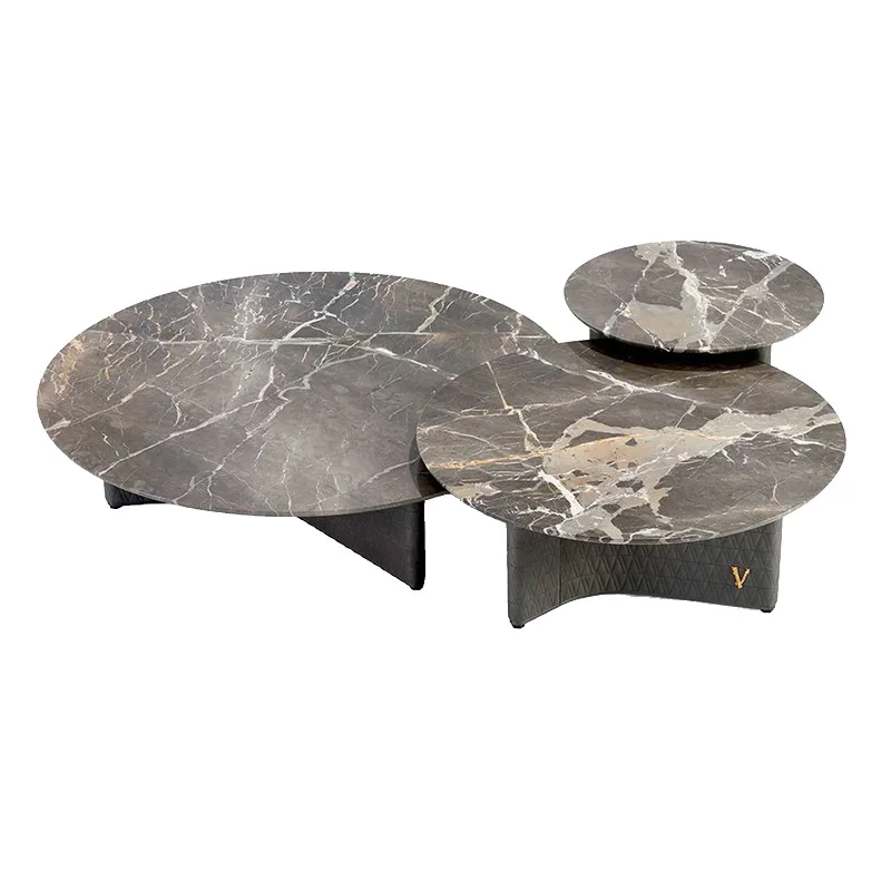 

Italian light luxury marble coffee table combination living room household round modern simple