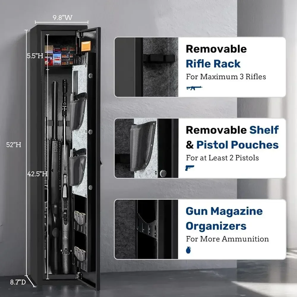 3-Gun Safe with Home Storage Solutions, Keypad Access, Wall Mounting, and Door Organizer