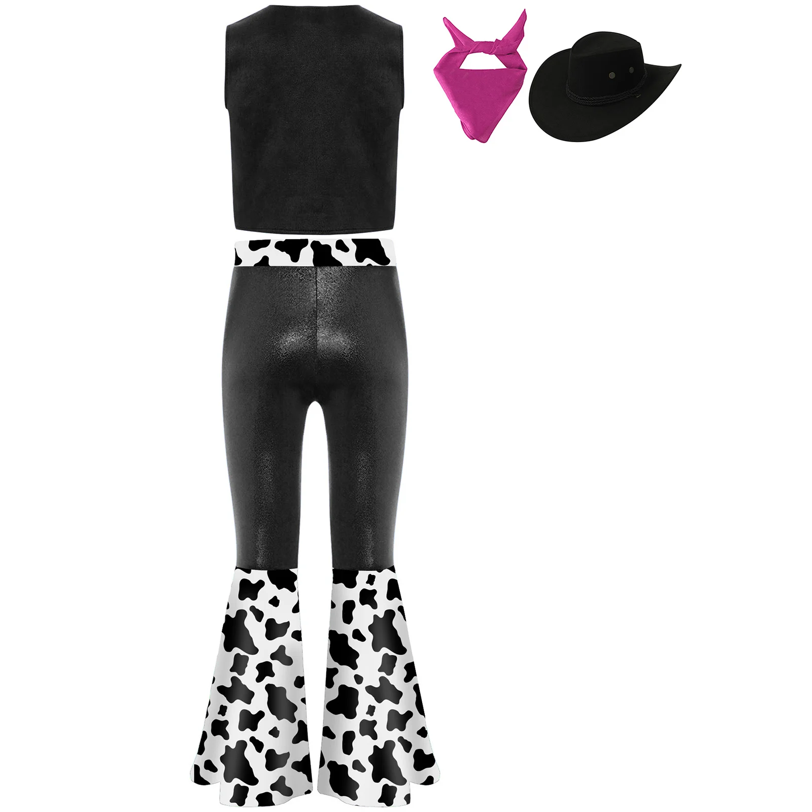6-16Y Girls Halloween Party Western Cowgirl Cosplay Costume Fringes Vest Bell-Bottom Pants Disco Dance Stage Performance Clothes