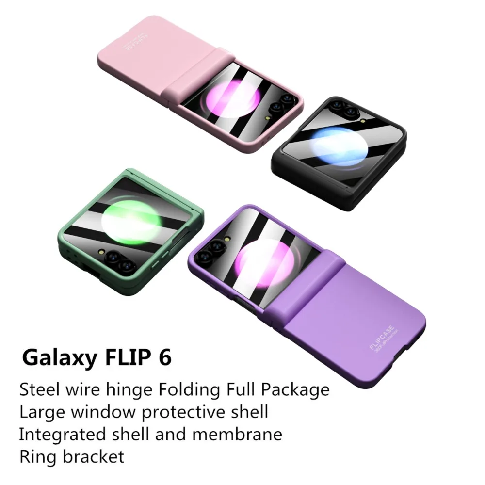 For Samsung Galaxy Z Flip 6 Case Colorful Ultra Thin Skin Friendly Matte Folding Hinge with Mirror Film Shockproof Hard Cover