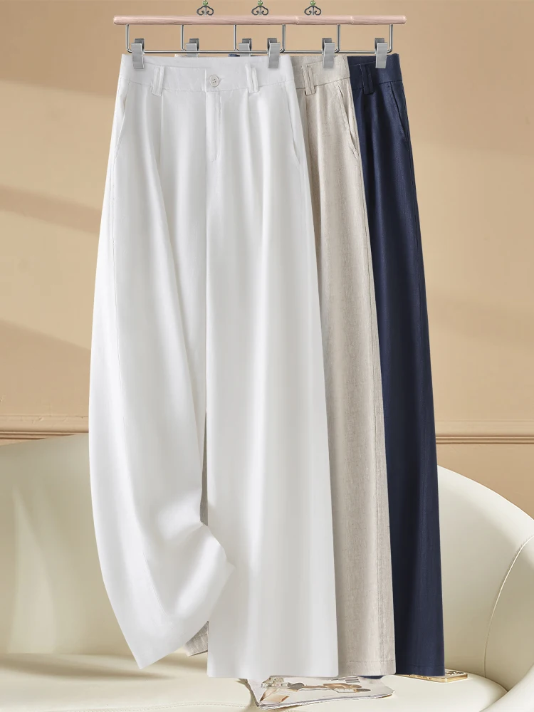 

High Waist Linen Wide Leg Pants Women's Summer Thin New Casual Slimming Sun Protection Straight Cut Trousers