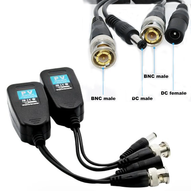 1/2/5 Pair Passive Coax BNC Power Video Balun Transceiver Connectors to RJ45 BNC DC male for CCTV Camera for HDTVI/CVI/AHD/CVBS