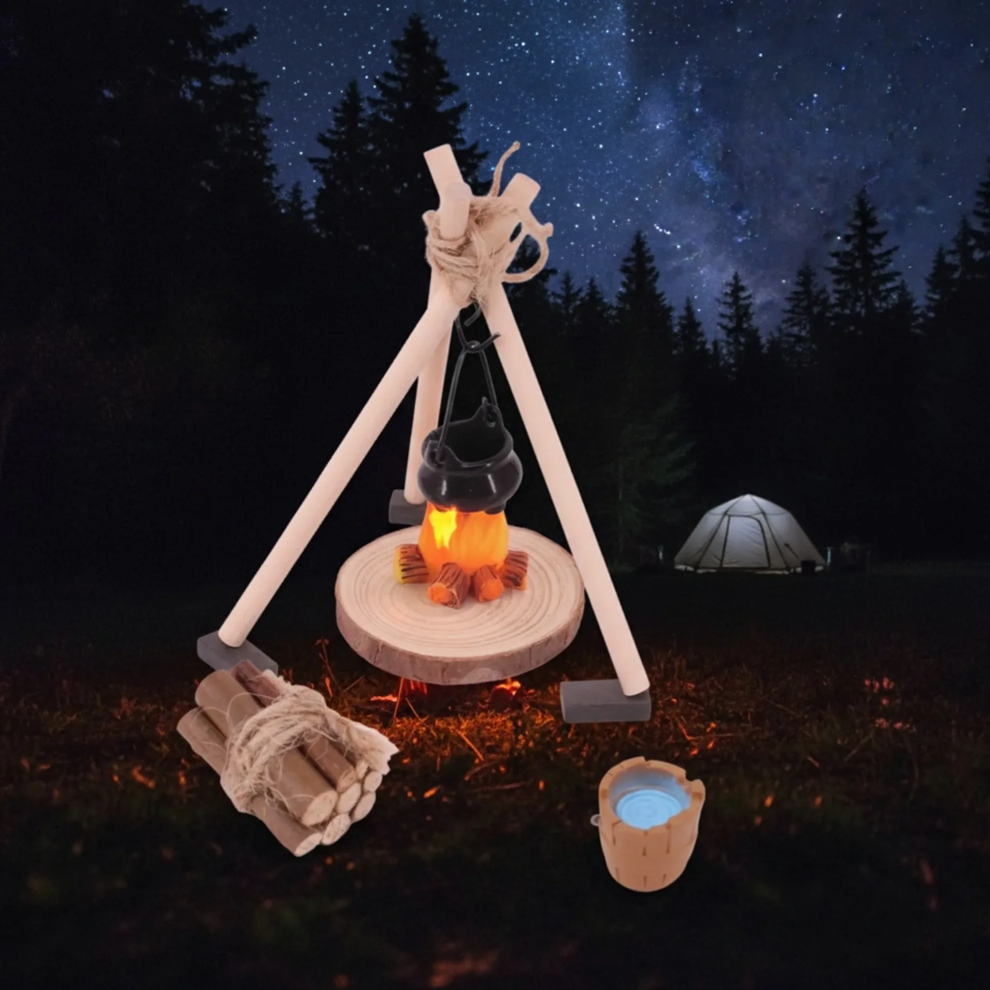 New Style Suitable For Mini Dollhouse Accessories, Mini Simulation Outdoor Bonfire Set, Play House Toys, Children's Gifts