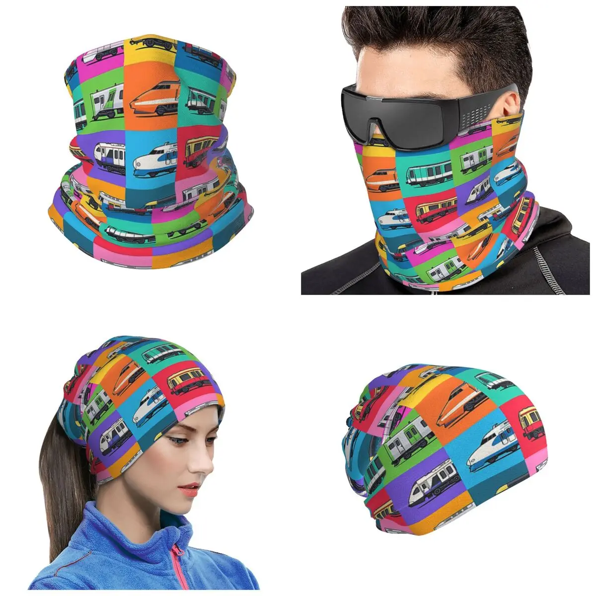 World Trains Grid Pattern Bandana Neck Gaiter Printed Face Scarf Multi-use Face Mask Unisex Adult Washable