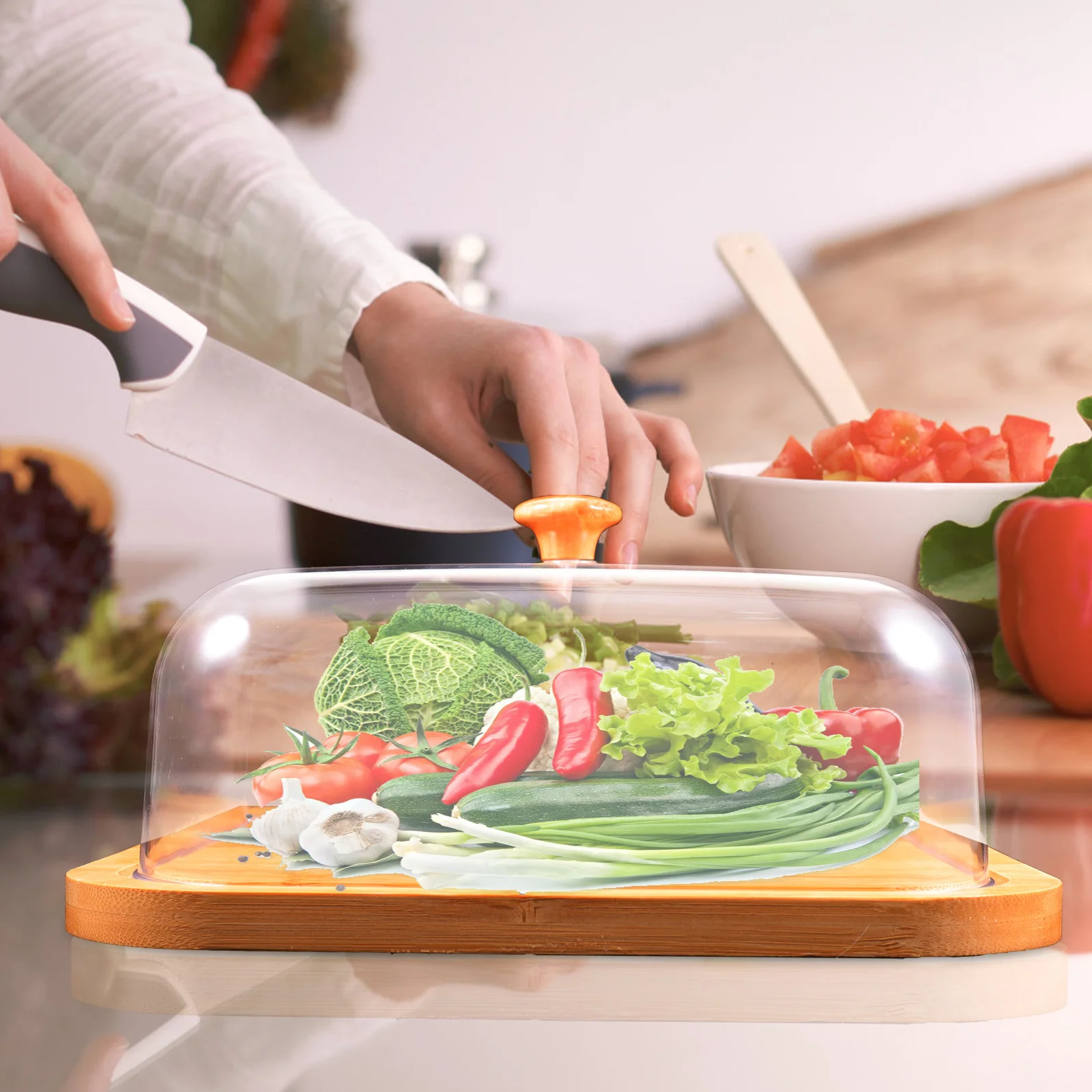 

1 set 1 Set Cake Tray With Lid Premium Bamboo Acrylic Smooth Edge Dessert Display Stand For Party Wedding Kitchen Use