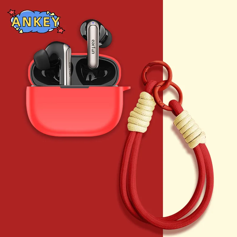 for EarFun Air 2 NC Case Soft Silicone Protective Portable Scratch Shock Resistant Shell with Carabiner Lanyard