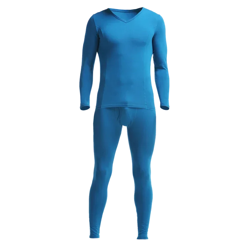2pcs Youth basic men's thermal underwear set long Johns thin tight cotton sweater low neck V-neck base shirt