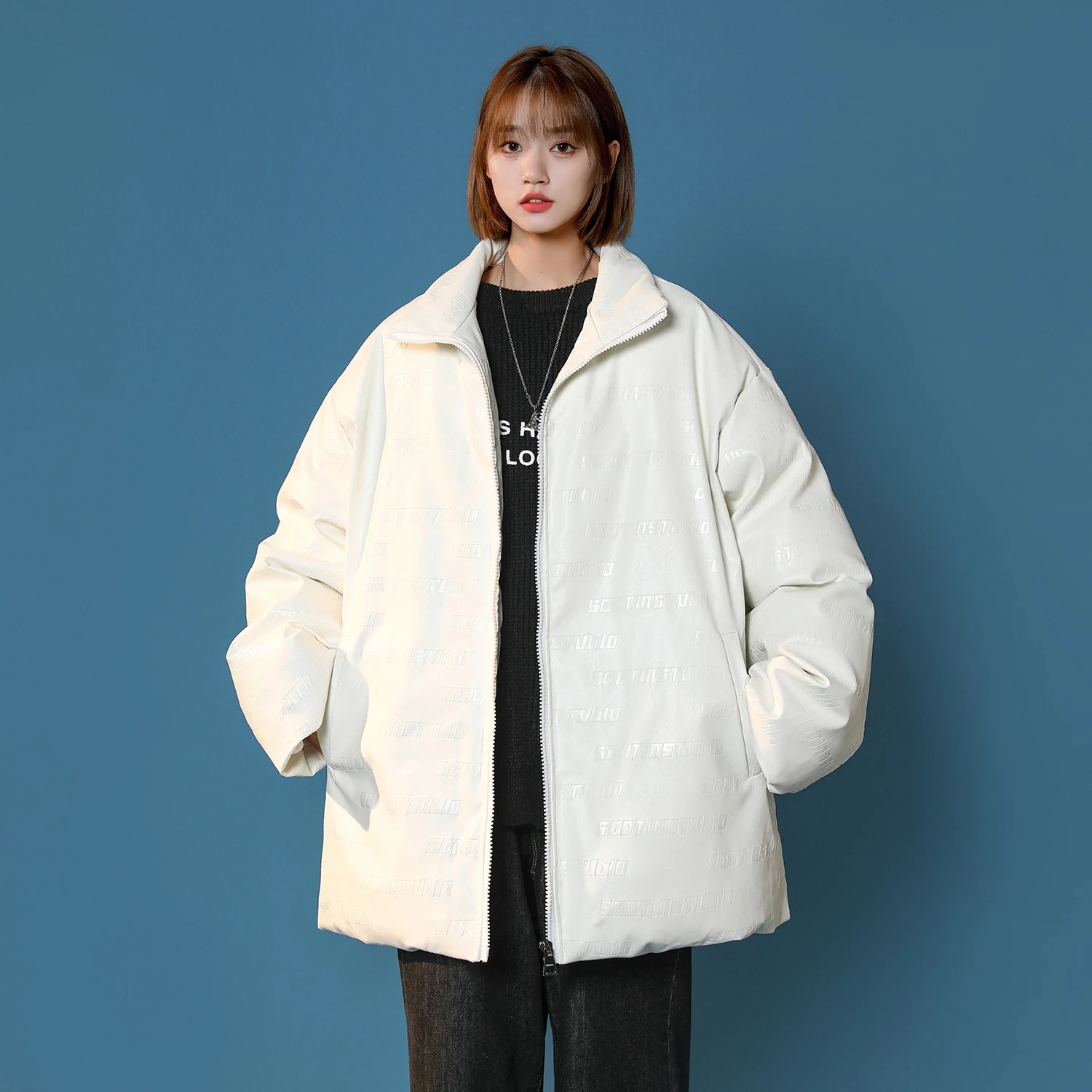 

2022 Russian Winter Cold-Resistant Down Coat With PU Leather Oversized Type Chill Warm Overcoat