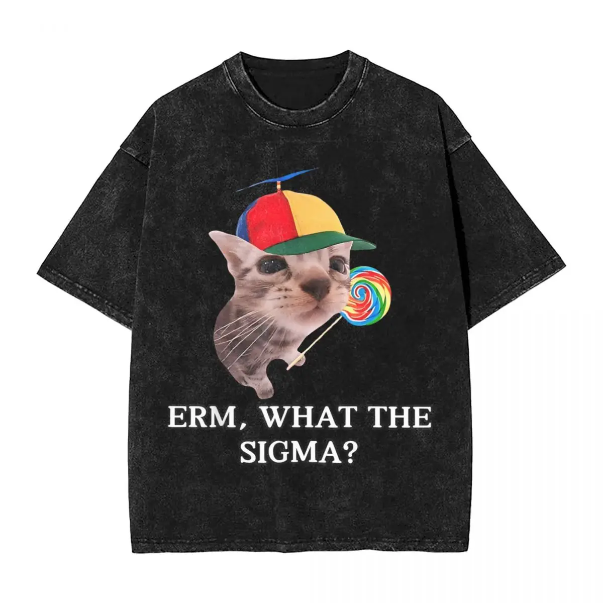 Erm What The Sigma Washed T Shirt Streetwear Hip Hop Novelty T-Shirt Funny Meme Cat Tee Shirt Men Women Short Sleeve Harajuku