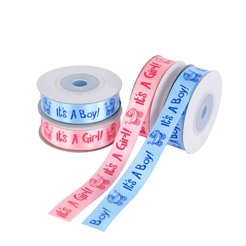 10 Yard/Rolle Satinband mit Aufdruck 'Es ist ein Junge' 'Es ist ein Mädchen' für Babyparty Taufe Geschenkverpackung DIY Basteln
