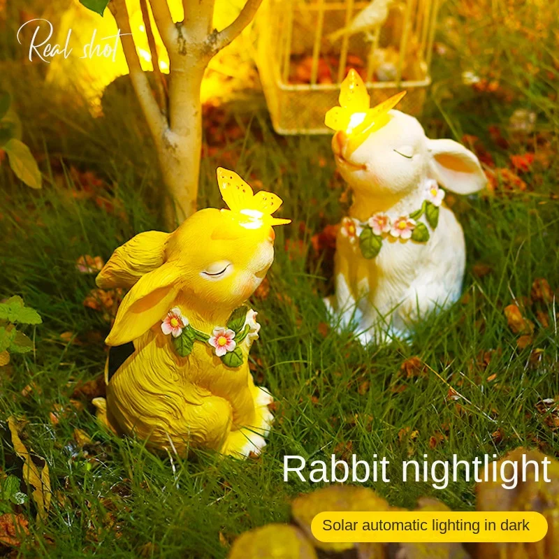 Outdoor Creative Solar Light Simulation Rabbit Garden Courtyard Craft Decoration Light Rabbit Night Light Sculpture Statue Home