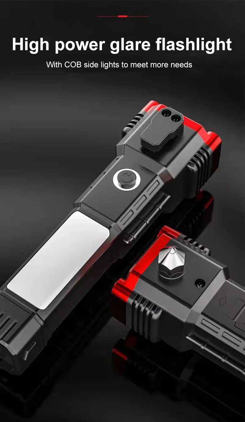 Multi-functional Emergency Flashlight Portable Life-saving Flashlight Self-rescue Escape Hammer Window Breaker Lighting
