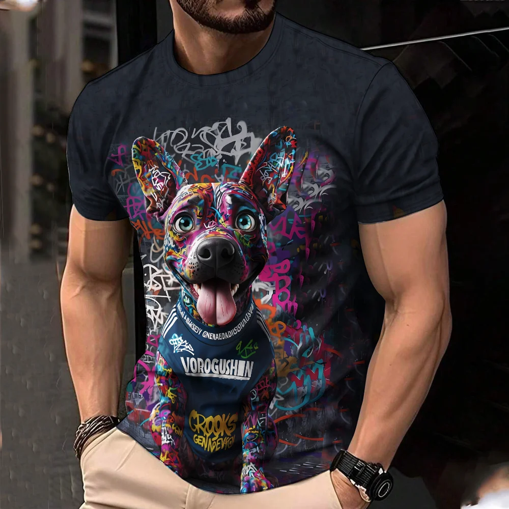 

Men's summer hot casual fashion 3D art cartoon dog print short sleeved top men's personalized simple T-shirt