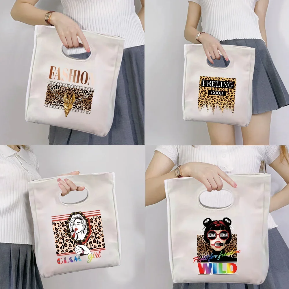 Thermal Lunch Bag Large Capacity Daily Student Workers Insulated Lunch Bag Portable Leopard Series Camping Picnic Pouch Unisex