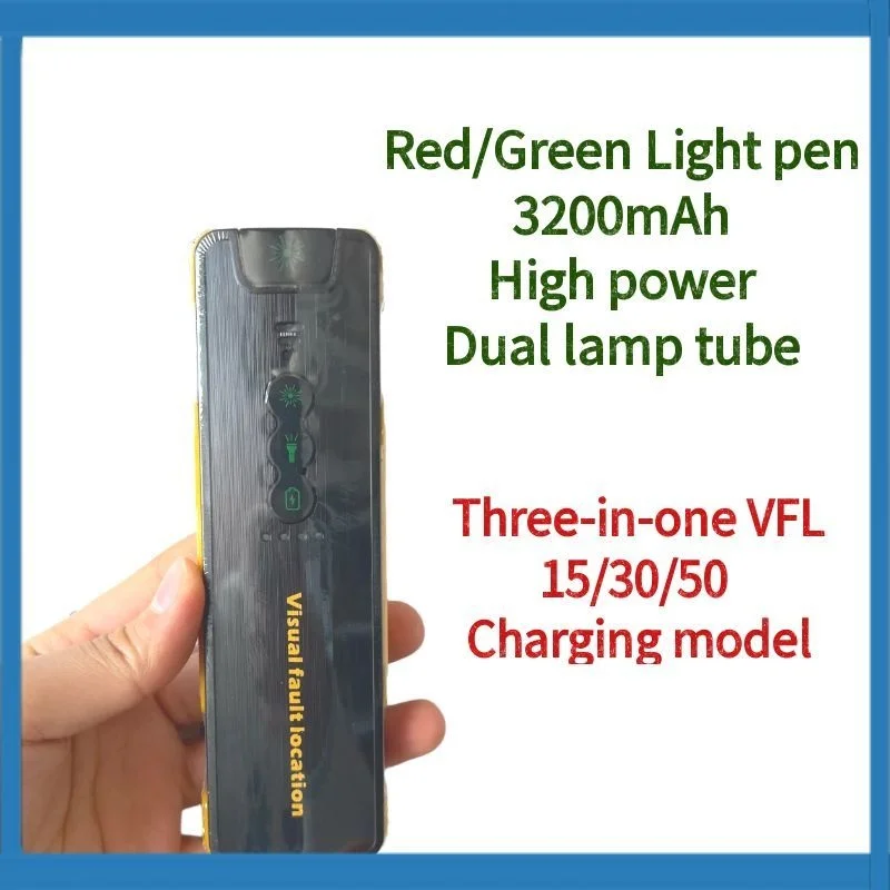 High-Power VFL Fiber Tester (Up to 50mW) | Dual Light Source Laser Pen with Mobile Power Output | Built-in High Capacity Battery