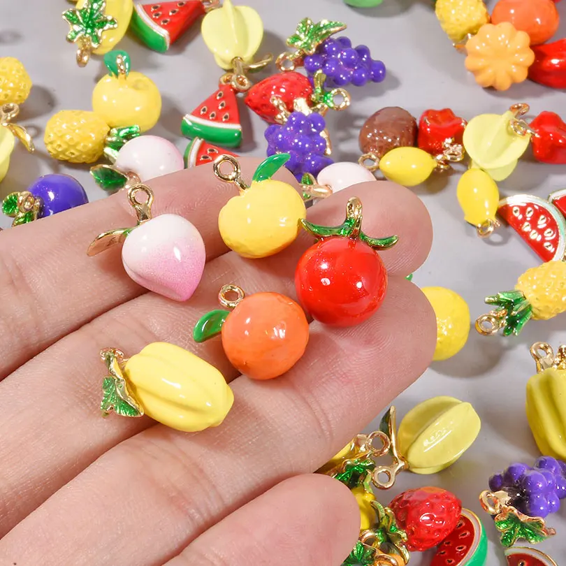 3pcs Three Dimensional Fruit Vegetable Charm Pendant Jewelry Making Watermelon Grape Chili Pumpkin Orange Diy Necklace Earrings