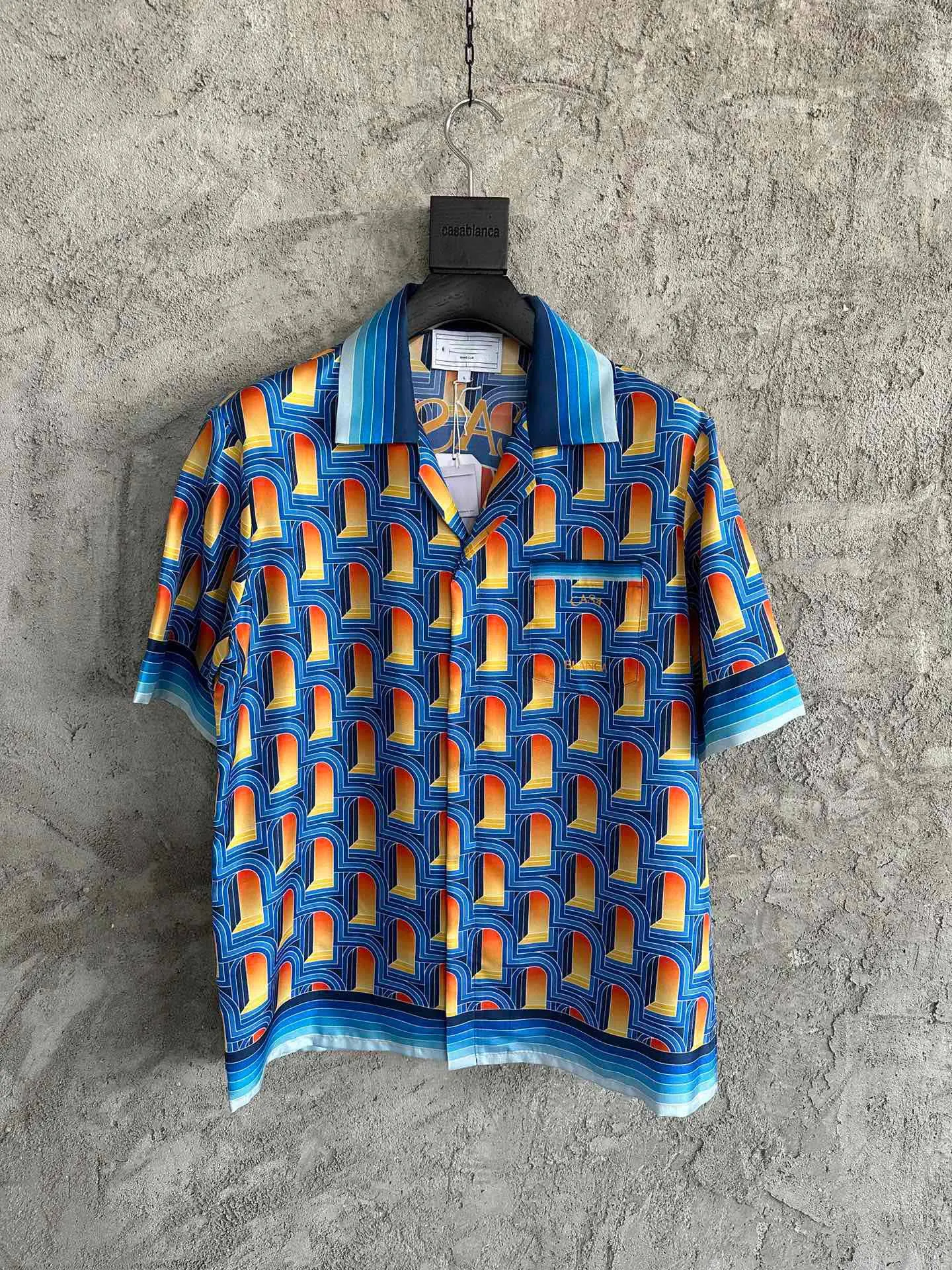 men Arched Door prints short sleeve silk shirt