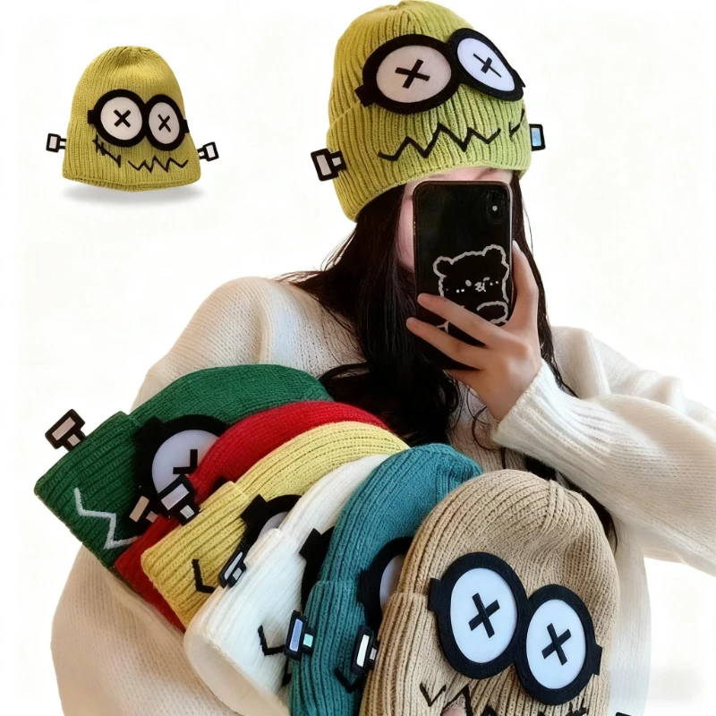 1PCS New Funny Knitted Hat for Women, Autumn and Winter Warmth Cute Big Eyed Cartoon Ear Protection Hat for Student Gifts