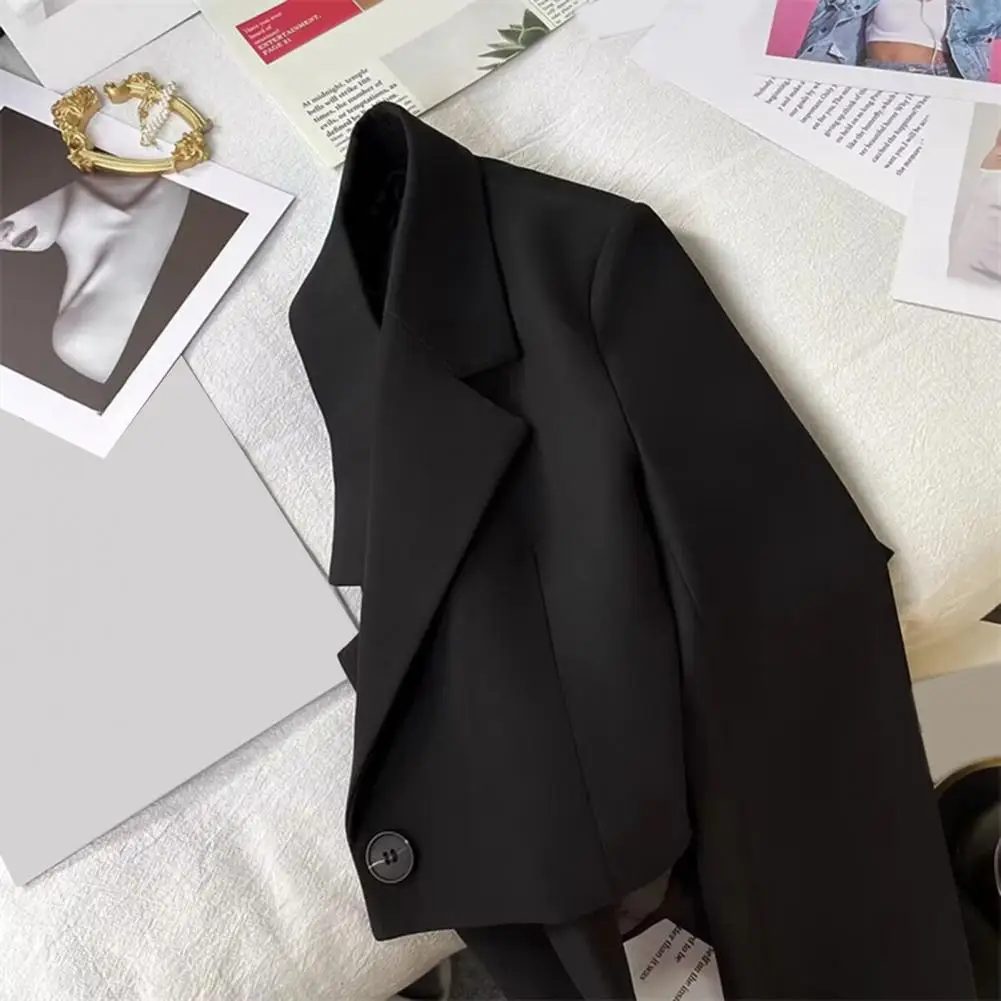 

Everyday Life Suit Coat Elegant Women's Lapel Suit Coat with Single Button Closure Long Sleeve Business Style Jacket in Solid