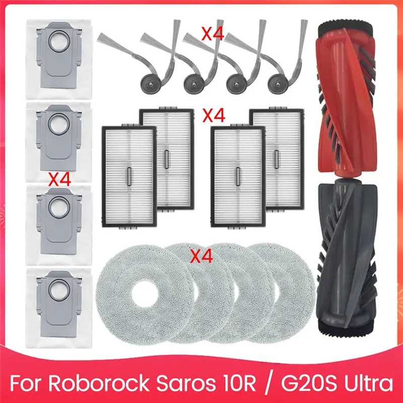 ABZA-For Roborock Saros 10R / G20S Ultra Vacuum Cleaner Parts Main Side Brush HEPA Filters Mop Pads Dust Bags Replacement Parts