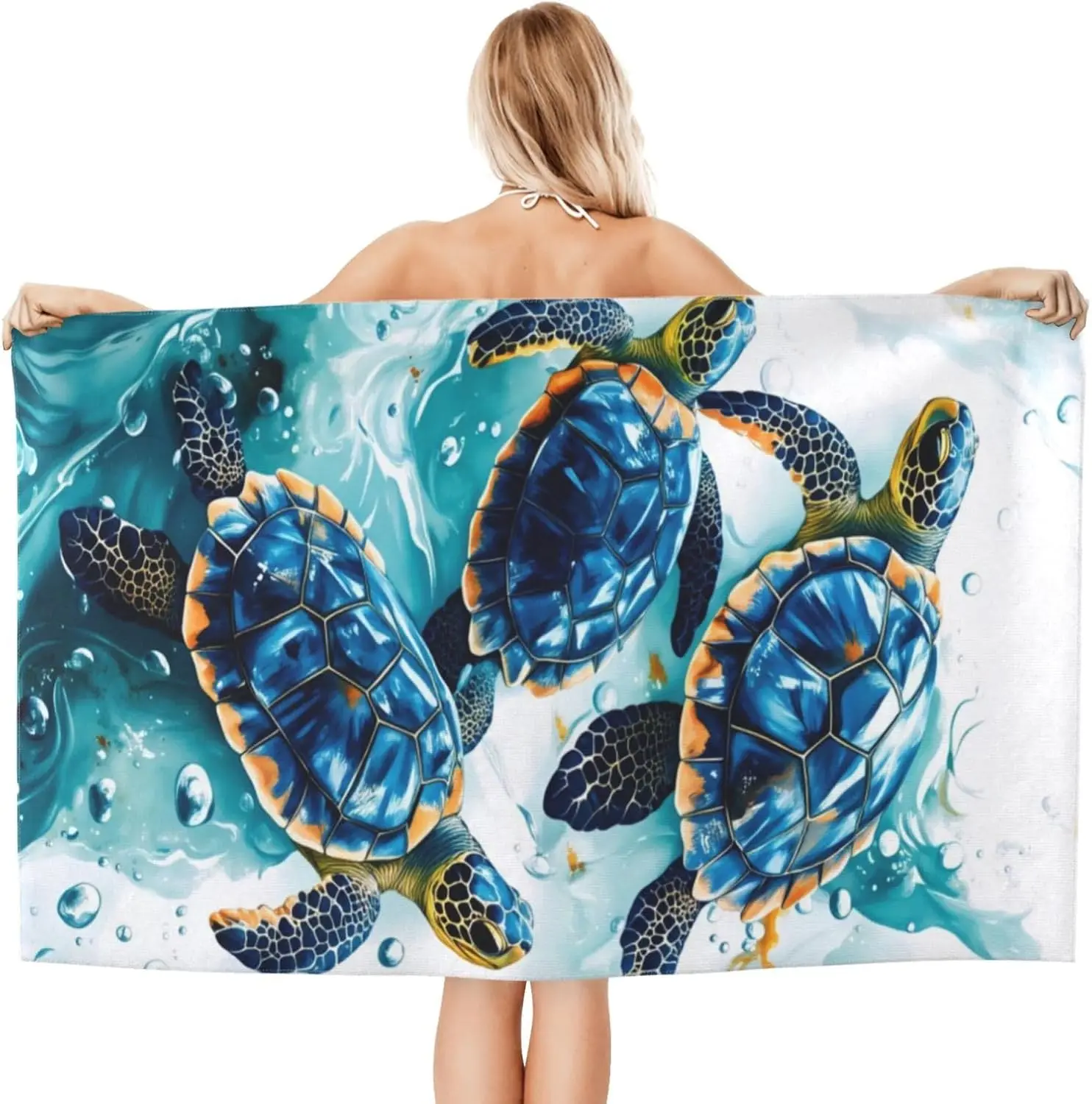 Adorable Sea Turtle Ocean Life Print Polyester Bath Towel Tropical Marine Beach towel Gift for Kids Novelty Home Decor