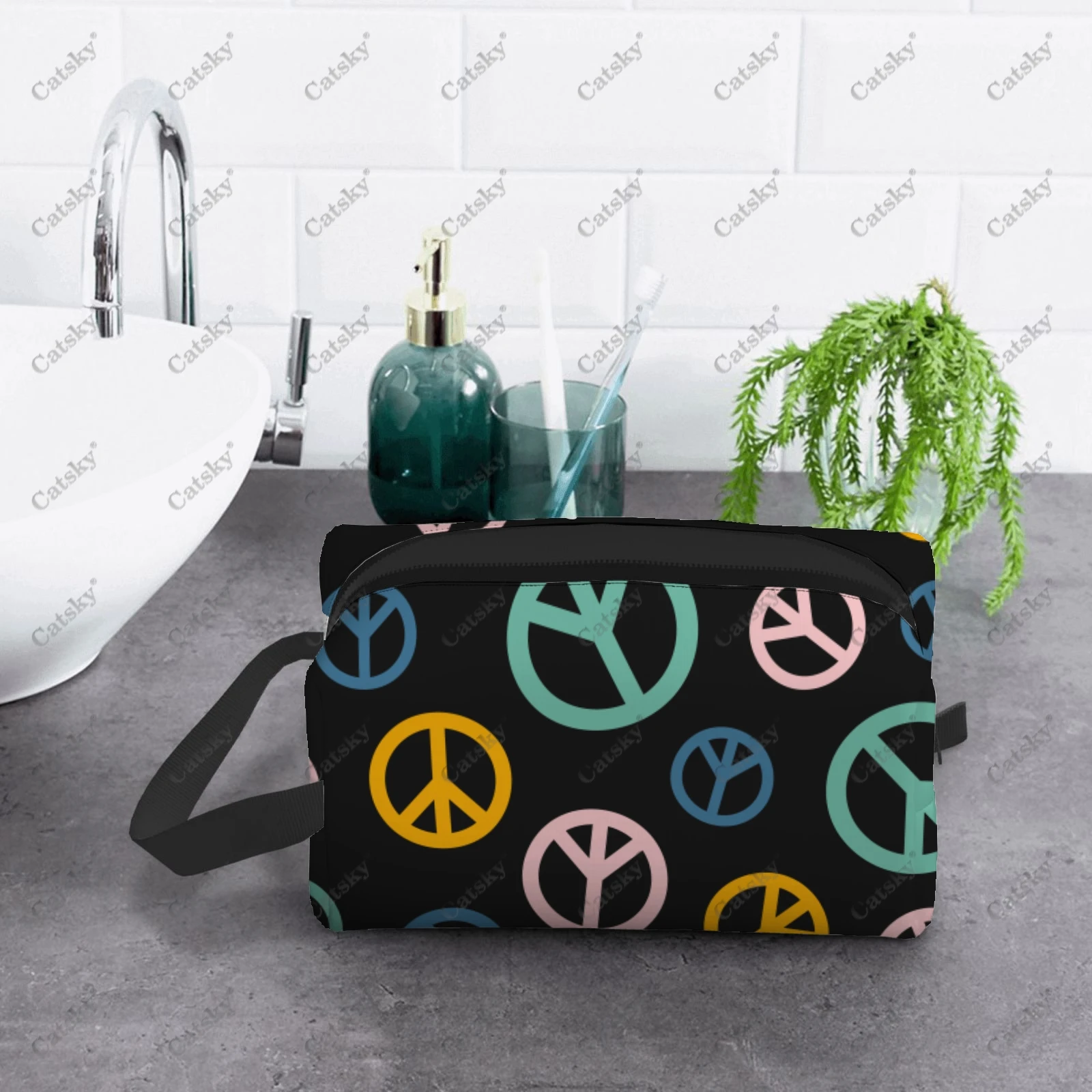 Peace Signs Pattern Cosmetic bag for women with  patterns fashionable large-capacity beauty storage toiletry cosmetic bag