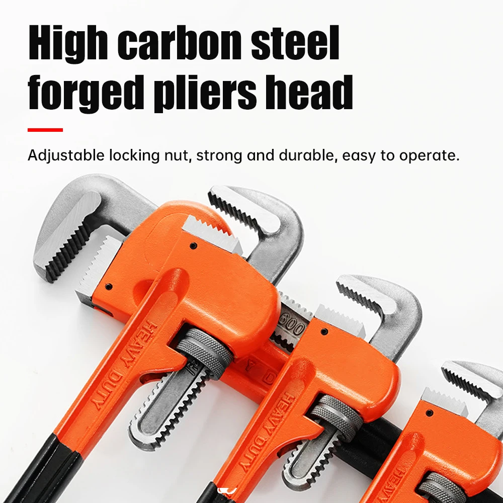 Heavy Duty Straight Pipe Wrench 8/12 Inch Plumbing Installation Pliers Spanner Universal Large Opening Adjustable Clamp