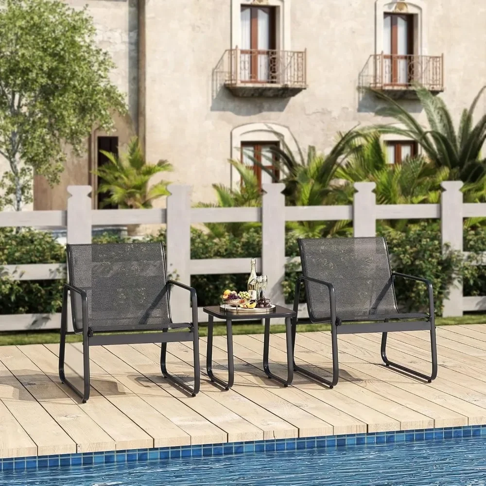 

Patio Chairs 2 Piece Set, Patio Furniture Set with Metal Frame Glass Table for Balcony, Lawn, Black