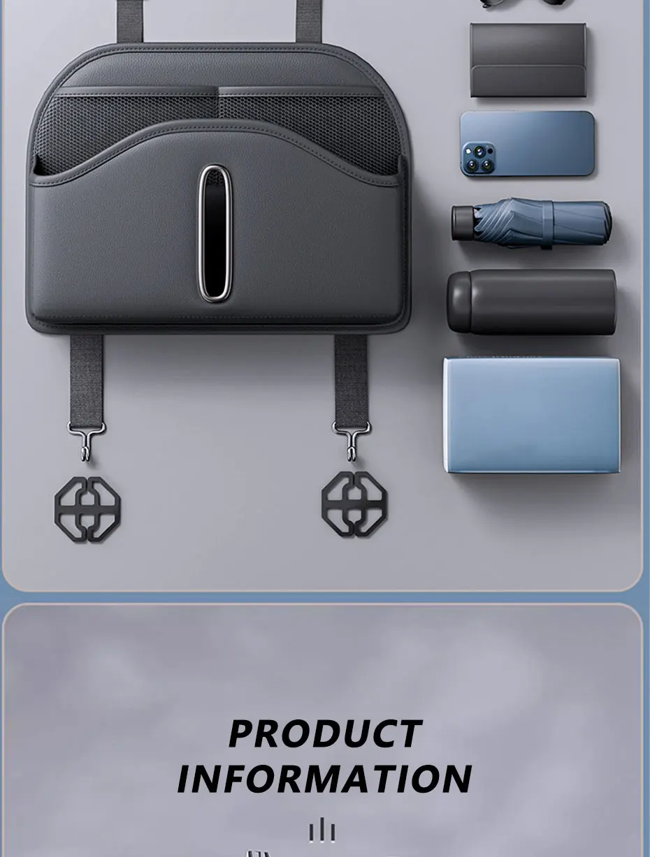 SEAMETAL PU Leder Auto Sitz Zurück Organizer Multifunktionale Auto Sitz Kopfstütze Hängende Lagerung Tasche Mit Tissue Box Getränke Halter – Detail 9