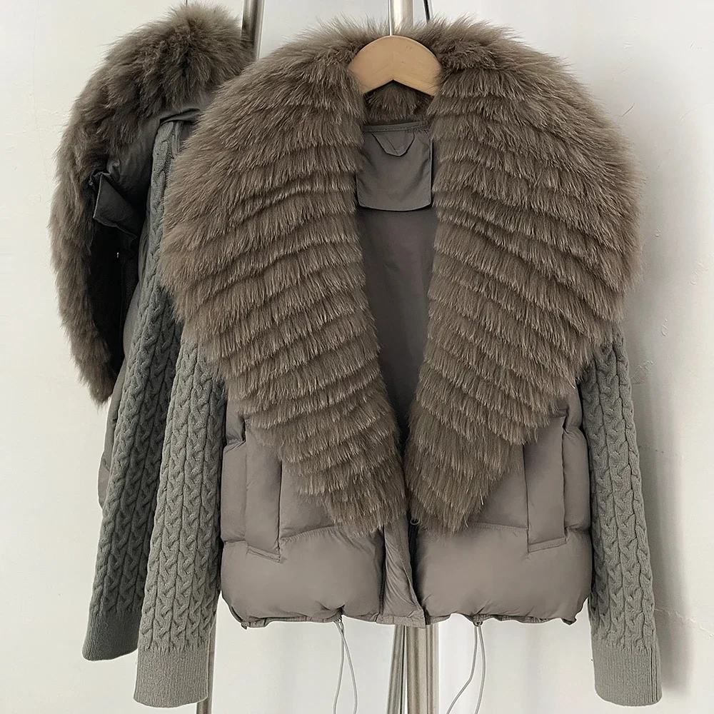 OFTBUY Damen Wintermantel mit Echtfellkragen, Natürlicher Pelz, Kurzer Warmer Daunenmantel, Damenmode, Lässige Oberbekleidung – Detail 10