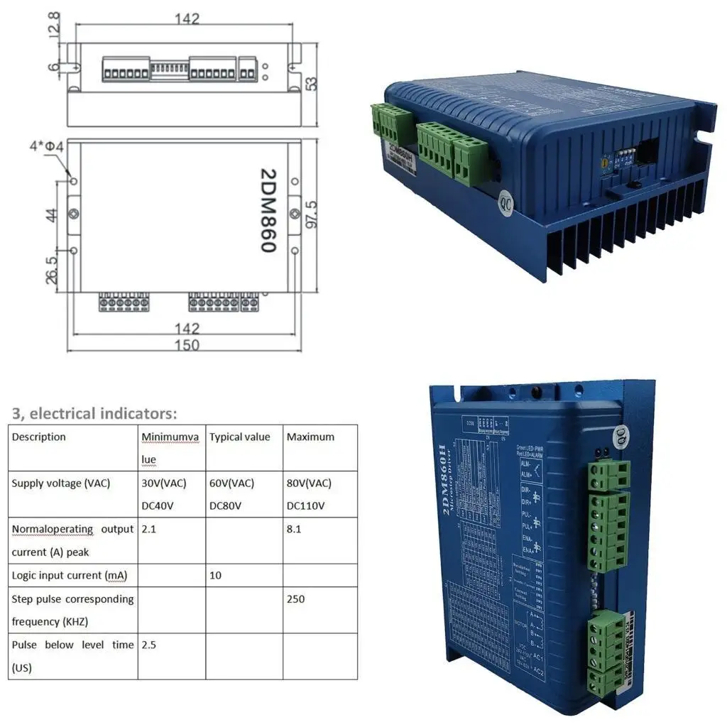 

Y1UD 2-фазный цифровой драйвер шагового двигателя 2DM860H Контроллер шагового двигателя 32 подразделения Система управления