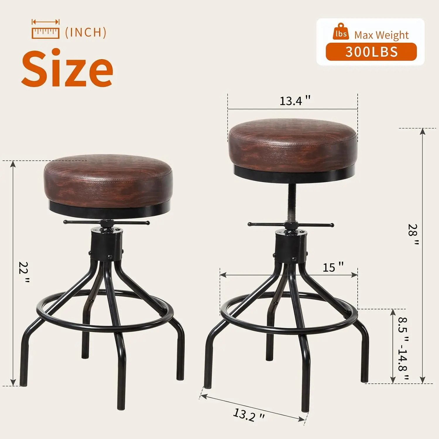 Counter Height Bar Stool Set of 3, 22-28