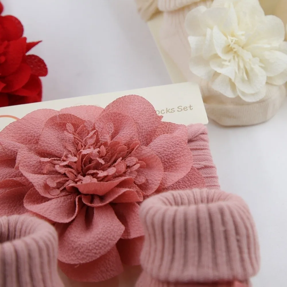 3Pcs/Set Fashion Lace Flower Headband Socks Set Elastic Anti Slip Hair Bands Cotton Socks Infant Photogrphy Props