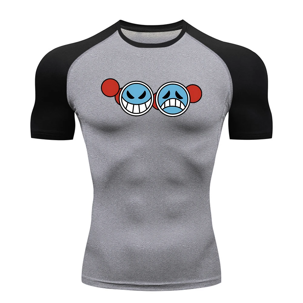 Men's Smiley Face Sticker Printed Compression T-Shirts Hot Sale  In Summer For Fitness Training Outdoor Running And Cycling