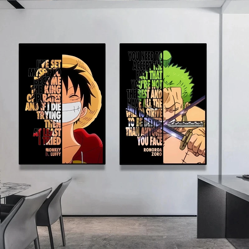 

One Piece Naruto Dragon Ball Anime Canvas Painting Motivational Quote Letter Poster Luffy Goku Manga Wall Art Home Decor Cuadros