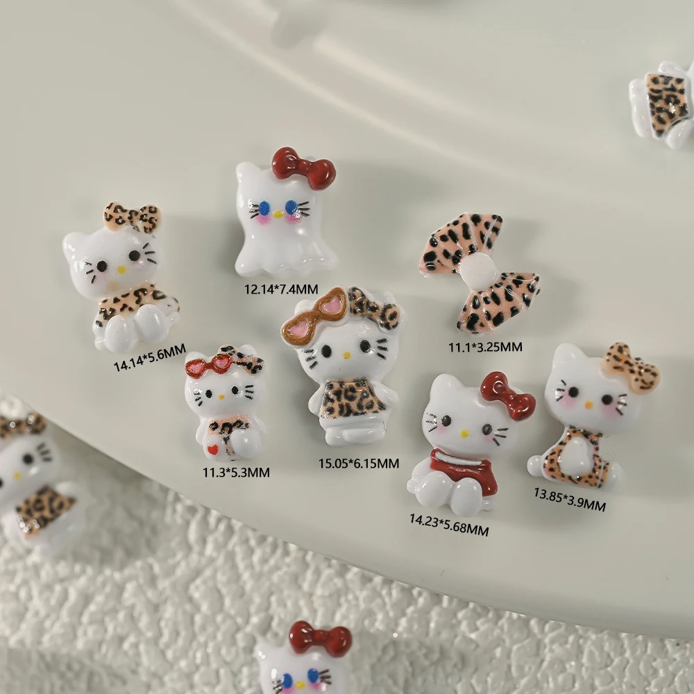 50g/봉지 3D 레오파드 리본 헬로키티 네일 참 귀여운 만화 레진 키티 고양이 네일아트 라인스톤 매니큐어 데코레이션