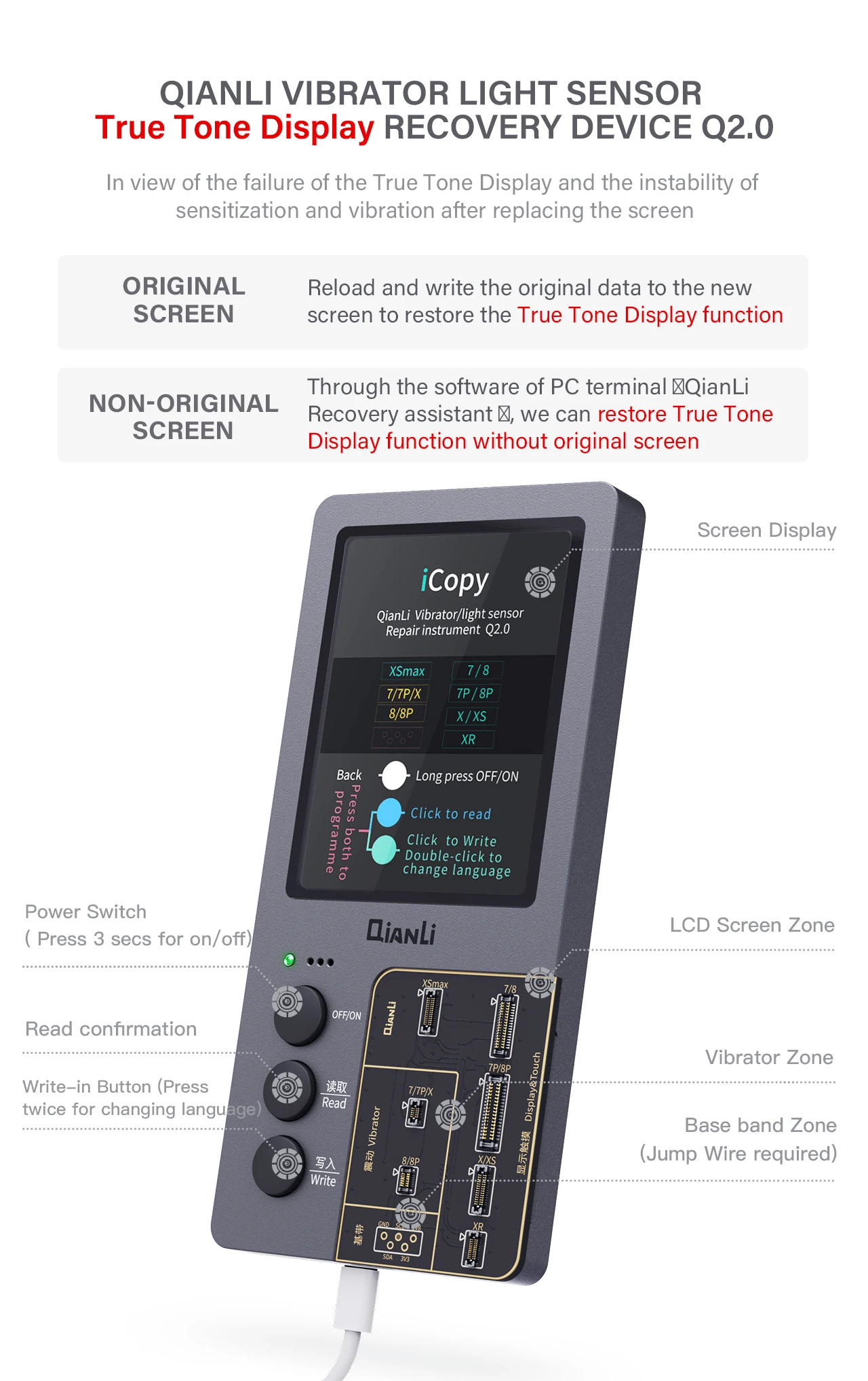 Qianli iCopy Plus LCD Screen Original Color Repair Programmer for Phone 11 Pro Max XR XSMAX XS 8P 8 7P 7 Vibration/Touch Repair