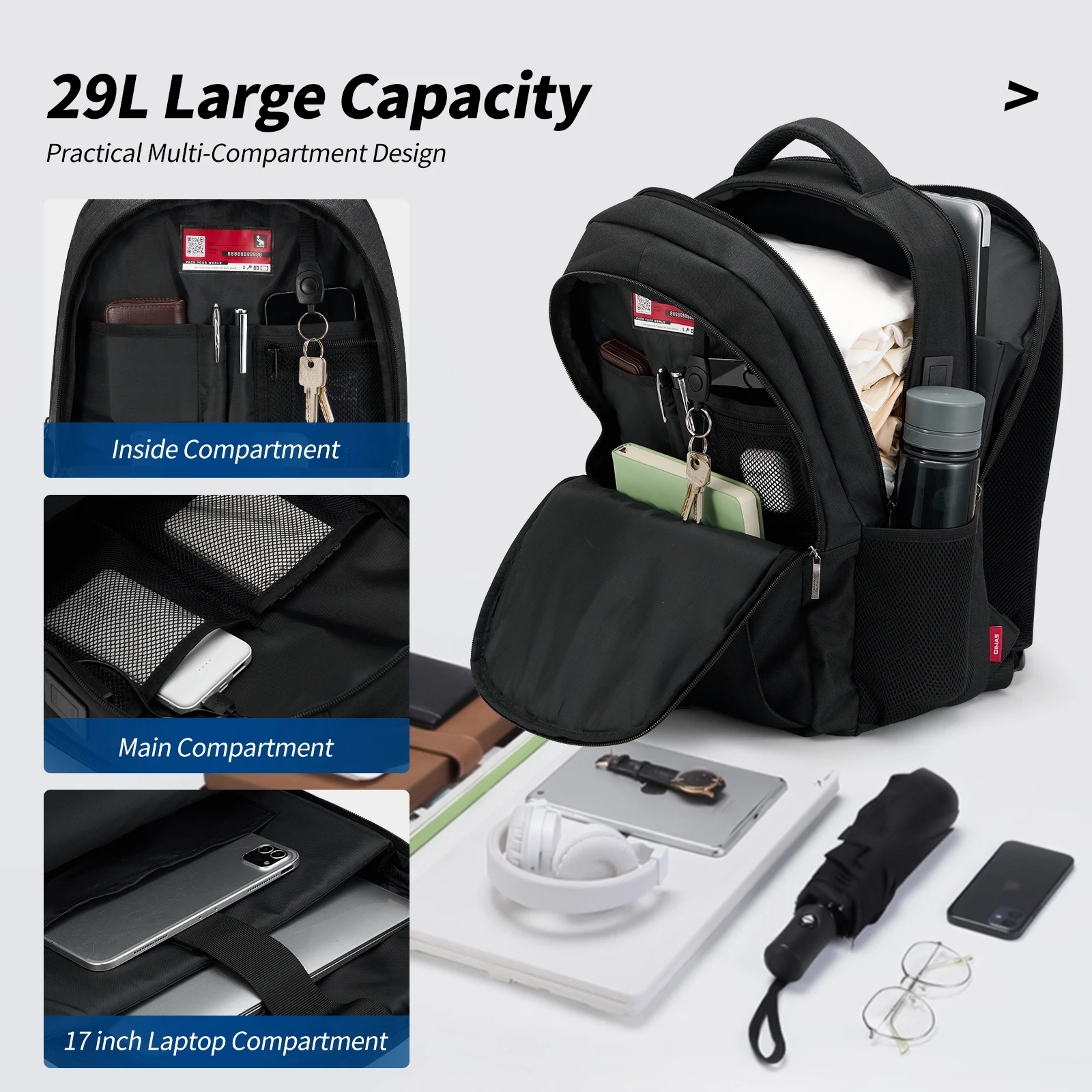 OIWAS Ransel Komputer Tahan Air Kapasitas Besar dengan Port Pengisian USB - Tas Perjalanan Tahan Lama untuk Laptop hingga 17 Inci