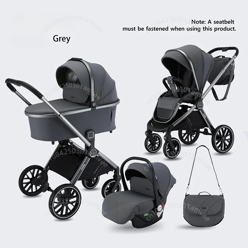 Poussette 3 en 1 avec siège auto pour bébé, poussette bidirectionnelle, légère, vue haute, régime, nouveau-né