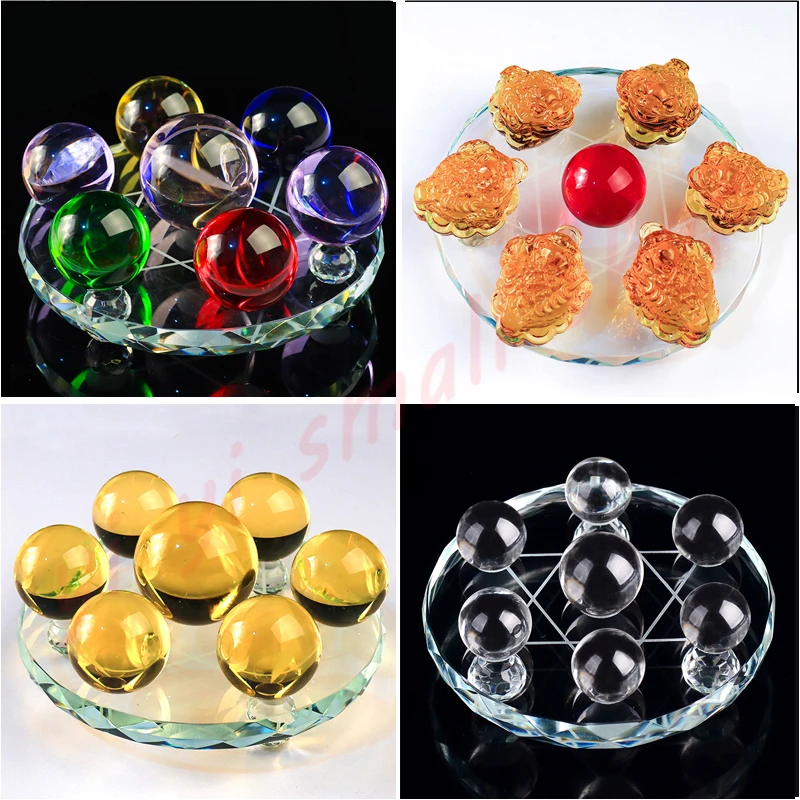 Colorful, seven star array crystal ball, transparent, red pink, purple, yellow and white crystal ornaments, geomantic decoration