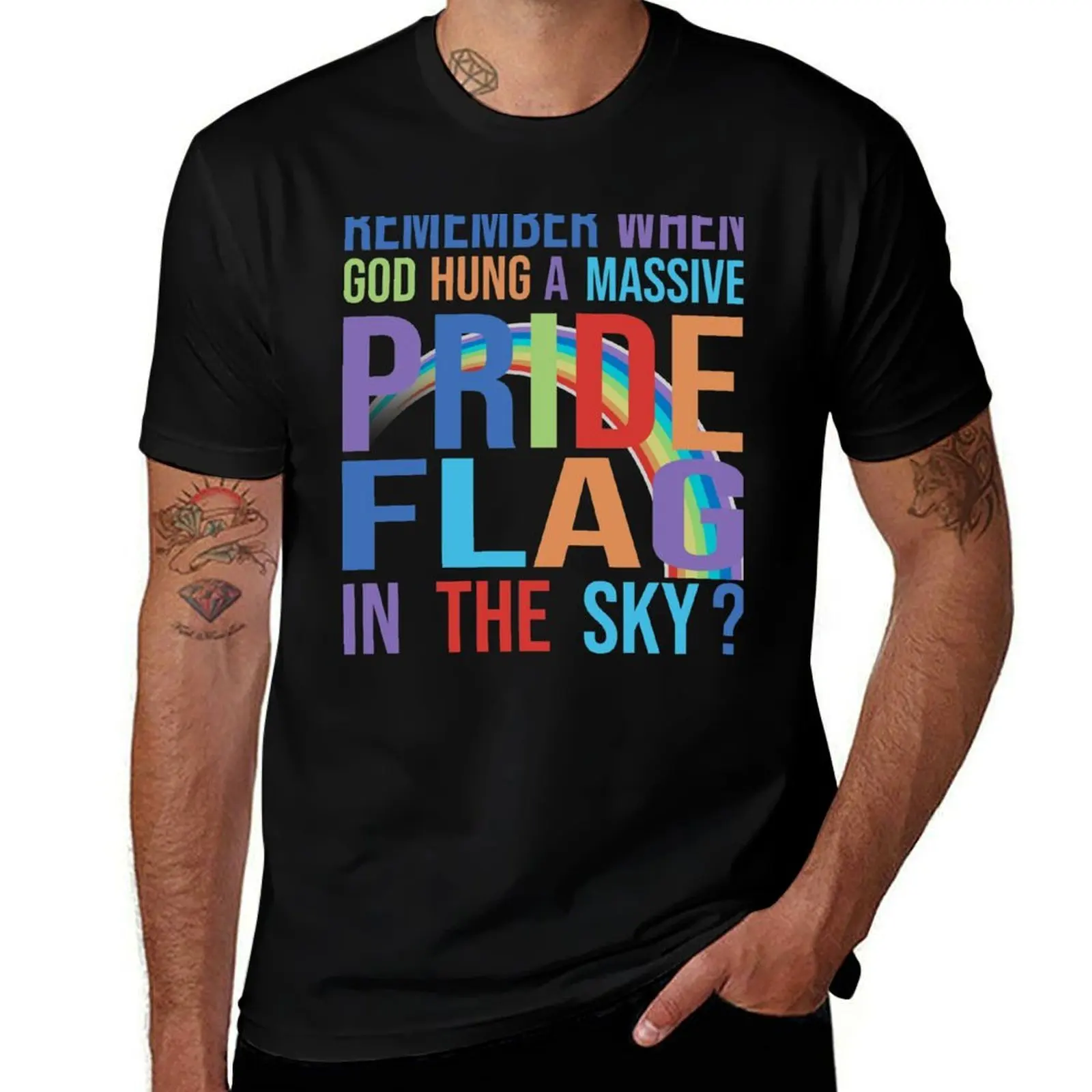 Remember When God Hung a Pride Flag in the sky T-Shirt Basic Short Sleeve for Men T-Shirt