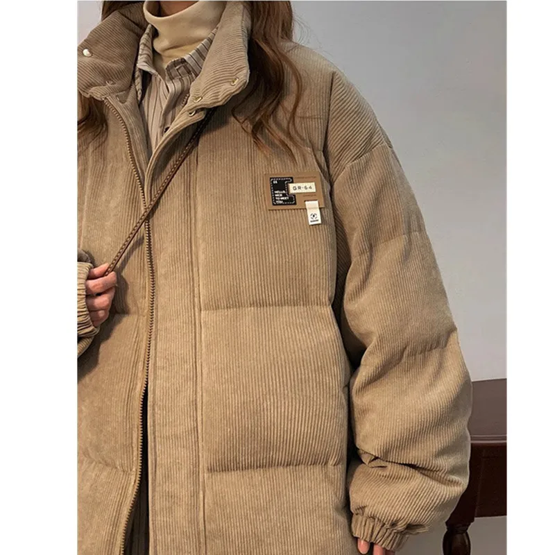 Corduroy Cotton Jacket Women\'s Winter Student Stand collar Thicken Coat Ladies Loose Casual Cotton Jackets Female Parka Overcoat