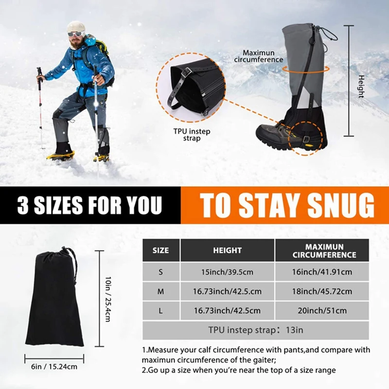 Outdoor Travel Leg Warmers Hiking Leg Gaiter Waterproof Gaiters Hunt Climbing Camping Winter Tourist Snow Foot Cover