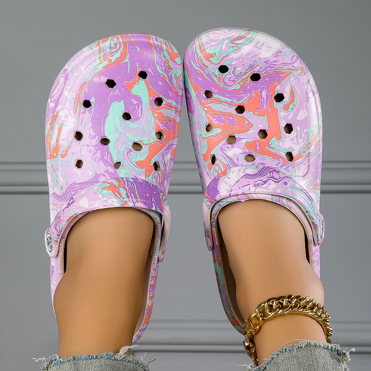Garden Clogs Comfortable Women\'s Tie-dye Pattern Clogs, Slip On Lightweight Two-way Wear Clogs, Non-slip Summer Beach Slides