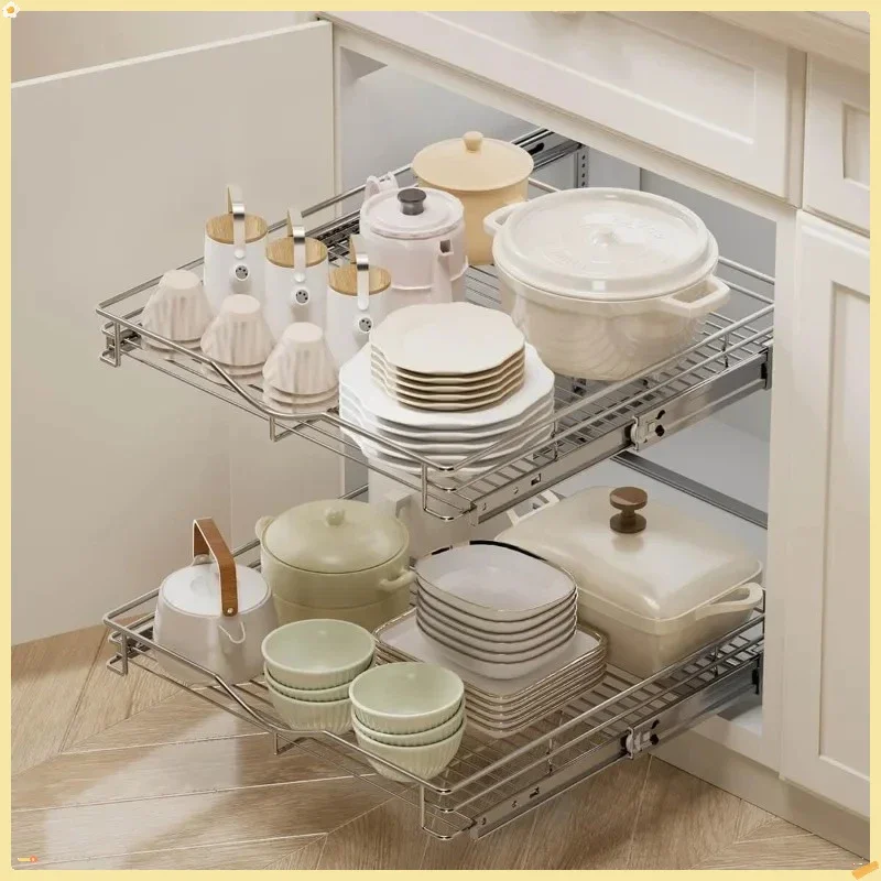 

Pull Out Cabinet Organizer 2-Tier 22.5" W x 21.5" D - Slide-Out Shelves Storage for Kitchen Drawers & Pantry Solution