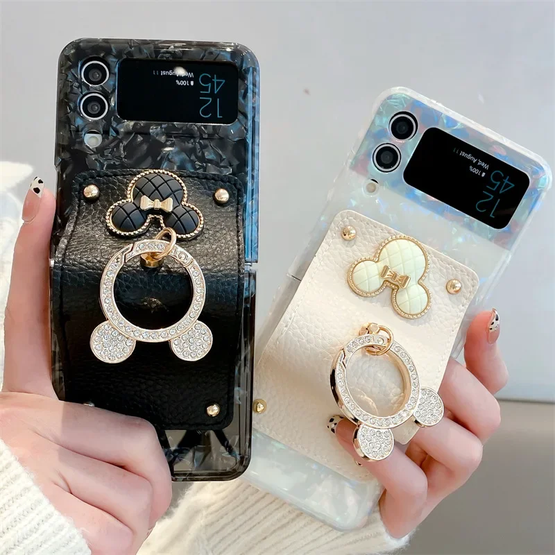 Multicolor Shell Texture Ring Phone Case for Samsung Galaxy Z Flip 6 5 4 3 Protective Back Cover for ZFlip4 ZFlip5 ZFlip6 Case