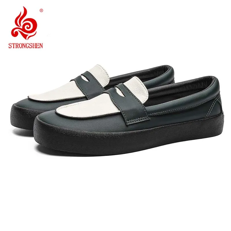 

Men's Loafers Casual Slip On Shoes Fashion PU Leather Platform Board Outsole Low Cut Round Head British Style Shoes