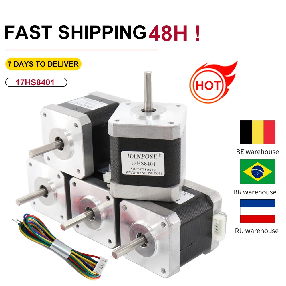 

5pcs 4-lead Nema17 Stepper Motor 3D printer 42 motor 1.8A 52N.CM 17HS8401 for CNC milling machine Nema 17 stepper motor 12v